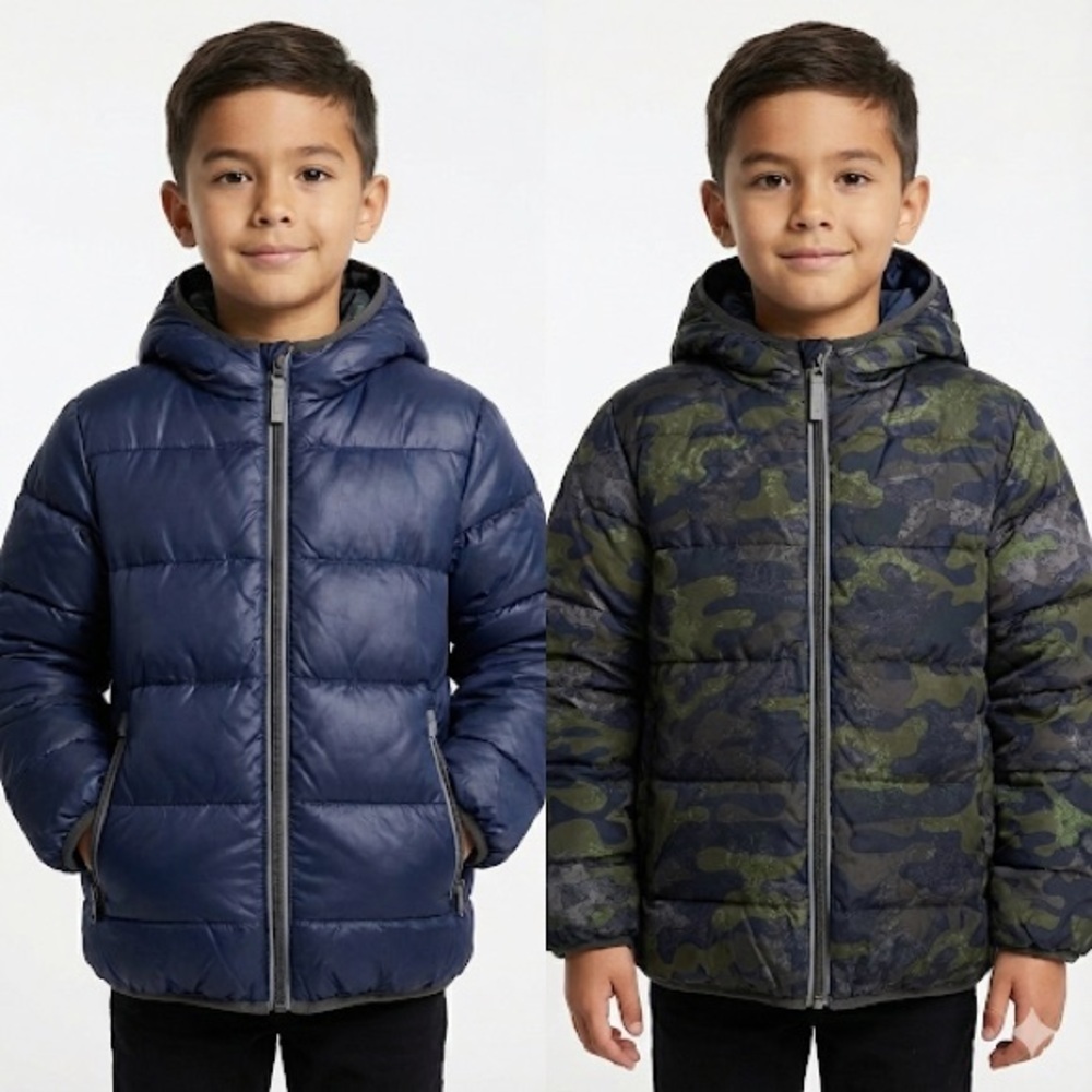 Hanna Andersson kids winter down jacket reversible hooded size 130